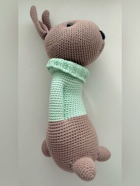 Handmade Crochet Dog Plush Toy in Brown and Mint